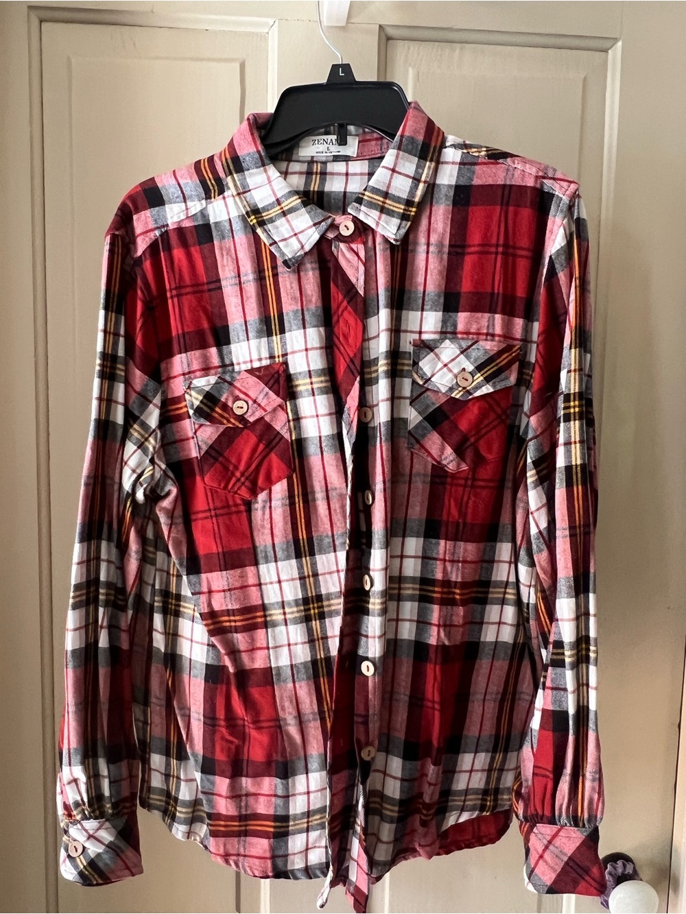 Zenana Red Plaid flannel Button-Down Shirt with Chest Pockets